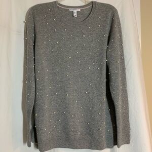 Isaac Mizrahi Live! gray cashmere sweater with pearl embellishments